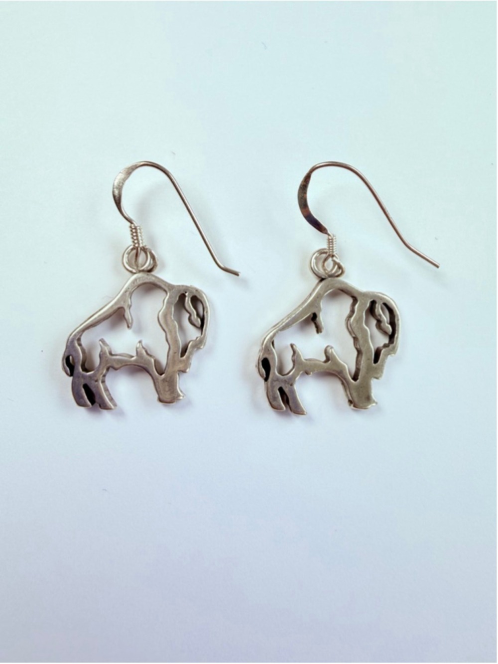 Southwestern Buffalo Sterling Silver 925 Animal Dangle French Hook Earrings